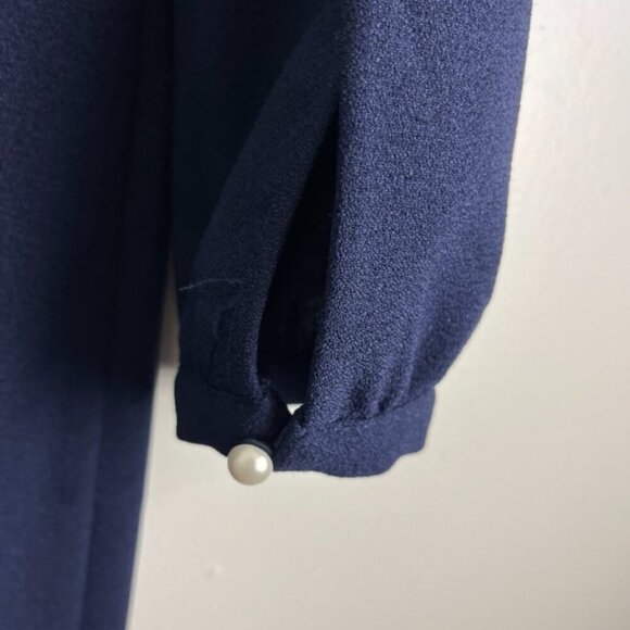 Karl Lagerfeld Navy Blue Shift Dress w/ Pearl Button 3/4" Sleeves - Picture 11 of 11